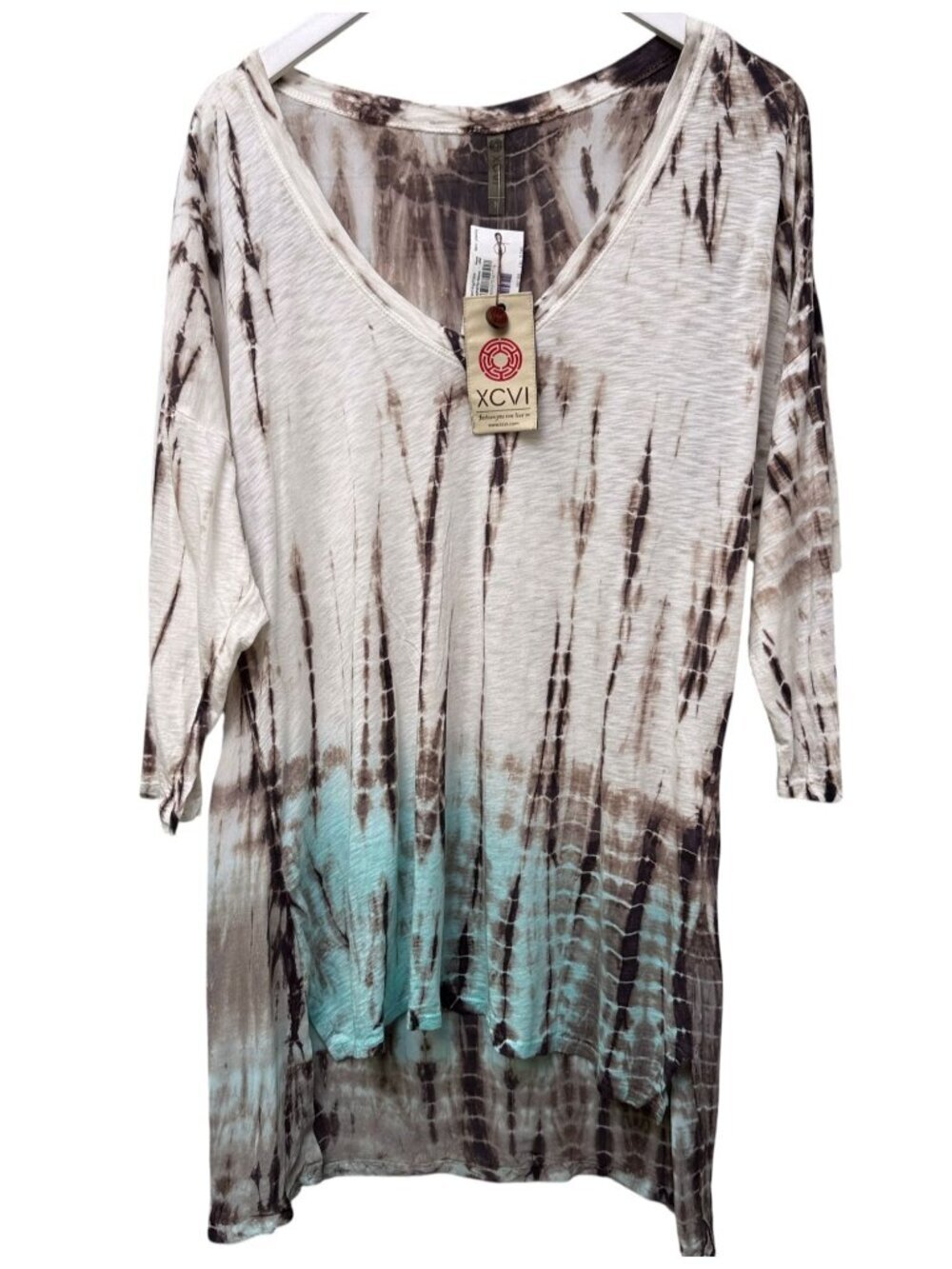 XCVI Boho Tie Dye Tunic Tee Medium Beige Cream Boho Bloomingdales Top NWT
